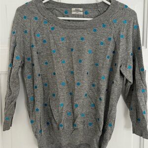NWOT Wallace | Madewell Gray Polka Dot Knit Sweater Blue Dots Raglan Sleeve XS